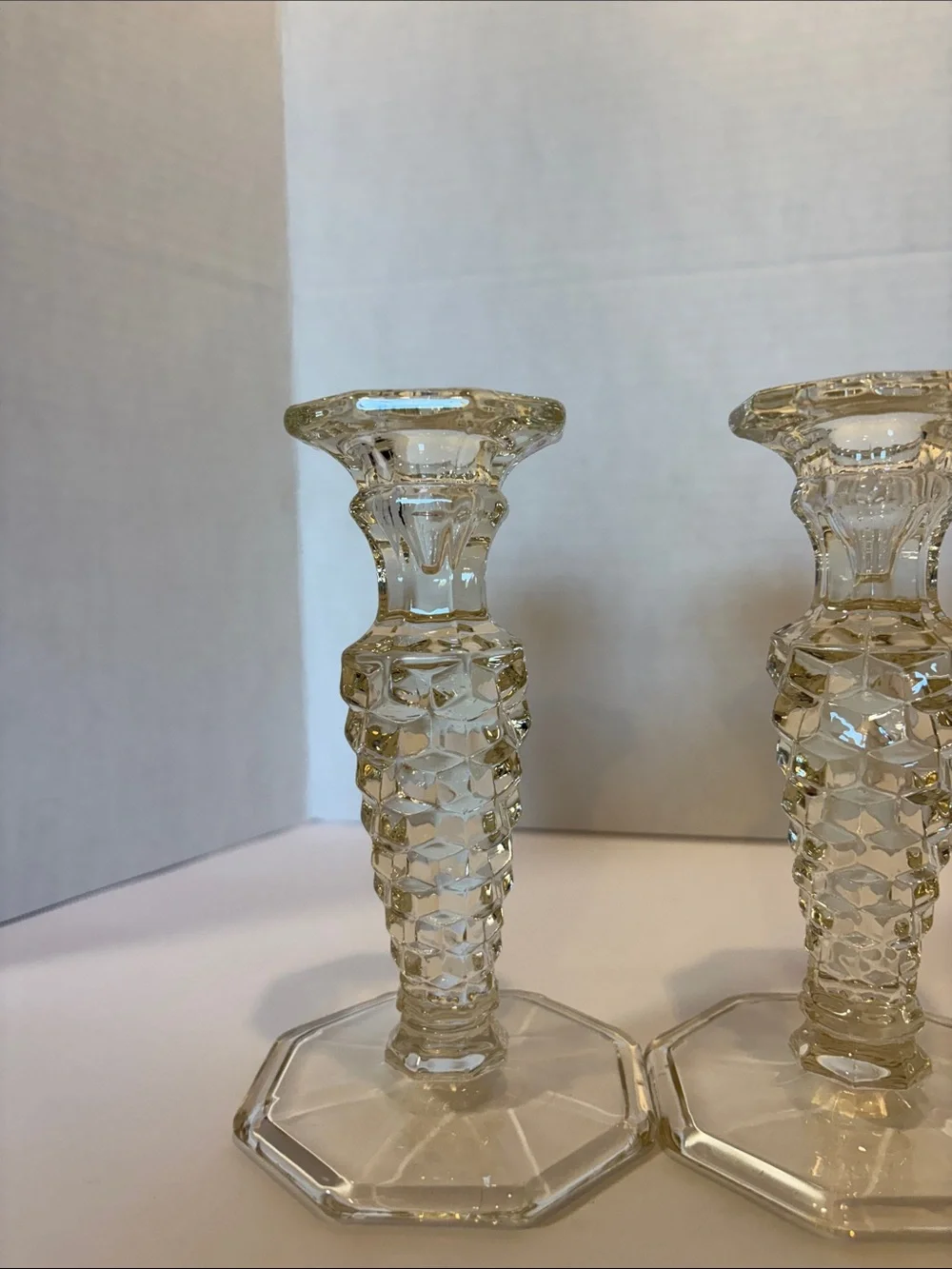 Vintage Fostoria American Clear Glass Candlesticks - Pair of 4